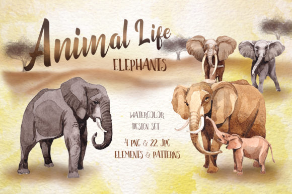 Animal Life Elephants Watercolor Set: Wild Art for Modern Projects