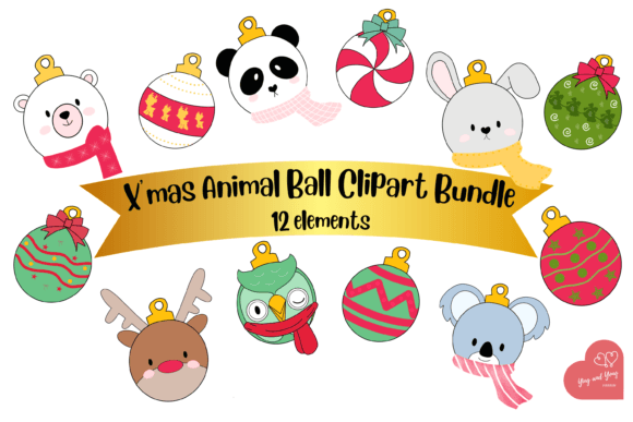 Charming Holiday Designs: The Xmas Animal Ball Clipart Bundle