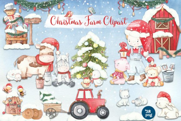 Christmas Farm Clipart: Rustic Holiday Design Charm