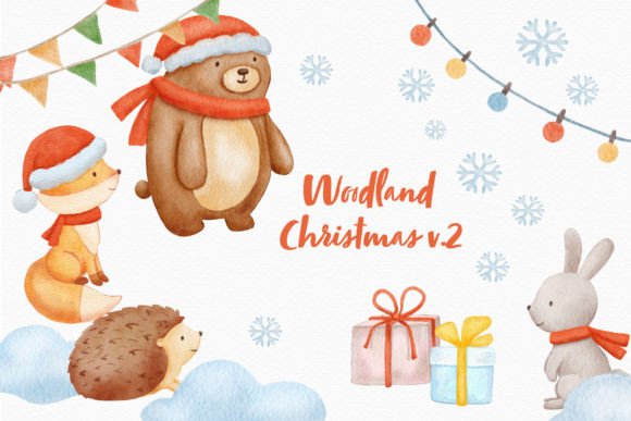 Enchanting Woodland Animal Christmas Watercolor PNG Elements
