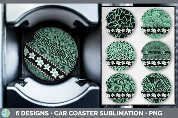 Green Animal Print Car Coaster | Flower: A Sublimation Design Asset