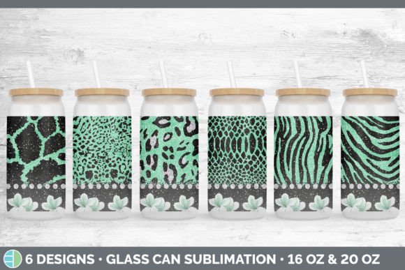Green Animal Print Glass Can | Sublimati: Bold Design Asset