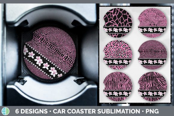 Pink Animal Print Car Coaster | Flower S: A Fresh Take on Wild Style